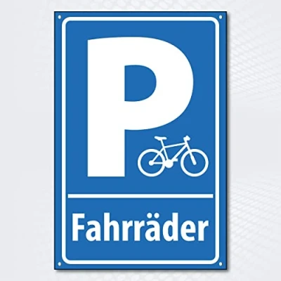 Abbildung von Hochwertiges Schild aus Alu Dibond mit UV Schutzlackierung &quot; PARKPLATZ FAHRRAD 200 x 300 mm rechteckig Fahrradparkplatz Hinweisschild blau weiß Lochbohrung