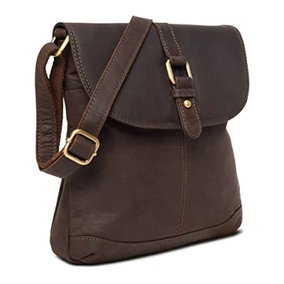 Abbildung von LEABAGS Leder Handtasche Damen I Premium Echtleder Umhängetasche Schultertasche Damentasche Tragetasche für Arbeit Uni Schule Freizeit 27 x 23 6 cm Nature Dunkelbraun