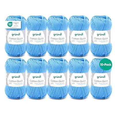 Abbildung von Gründl Cotton Quick Uni Strickgarn/Häkelgarn, (farbenfrohes Garn aus 100% Baumwolle, OEKO TEX zertifiziert, Nadelstärke: 3 4) 10 x 50 g, Hellblau