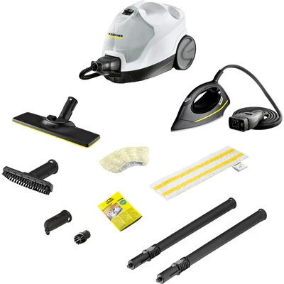 Abbildung von Kärcher Dampfreiniger SC 4 EasyFix Iron, Dampfdruck: 3,5 bar, Aufheizzeit: min., Leistung: 2.000 W, Flächenleistung: 100 m², 2 Tank System: 0,5 l + 0,8 l, Bodendüse EasyFix, Dampfdruck Bügeleisen