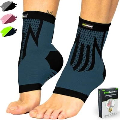 Abbildung von 2 Stück Fußbandage für Herren &amp; Damen Knöchelbandage Sport Laufen, Fußball, Joggen Sprunggelenkbandage Achillessehne, Bänderriss, Plantarfasziitis Atmungsaktiv Rutschfest (M, Schwarz)