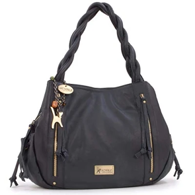 Abbildung von Catwalk Collection Handbags Damen Leder Schultertasche Handtasche Groß Tote Bag mit Viele Fächer CAZ Schwarz