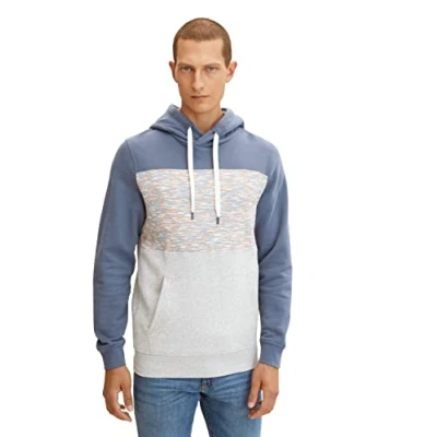 Abbildung von TOM TAILOR Herren Hoodie im Colourblocking 1032925, 30193 Ordinary Grey Melange, L