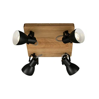 Abbildung von BRILONER Deckenlampe Vintage schwenkbar, Holzbasis, GU10 Fassung, max. 35 Watt, Deckenleuchte, Lampe, Wohnzimmerlampe, Schlafzimmerlampe, Küchenlampe, Deckenstrahler, 28x28x13,5 cm, Schwarz Weiß