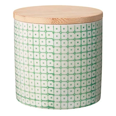 Abbildung von Bloomingville Dose Carla Aufbewahrung Behälter Topf Pott luftdicht Ø 10 x H cm, grün, Keramik, Bambus, fasst ca. 400 ml