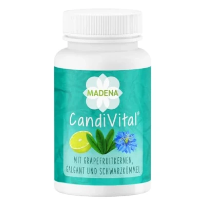 Abbildung von Madena CandiVital, natürlicher Phyto Komplex, geeignet bei Candida albicans Candidose Hefepilzinfektion*, mit Caprylsäure hochdosiert, Oregano, Grapefruitkernen und Schwarzkümmel