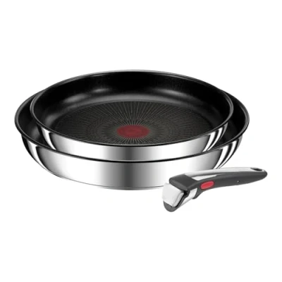 Abbildung von Tefal Ingenio Preference On 3 teiliges Pfannenset, stapelbar, Pfanne Induktion mit Antihaftversiegelung, Thermo Signal bei idealer Brattemperatur, für alle Herdarten geeignet, Edelstahl, L97493