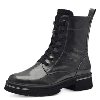 Abbildung von MARCO TOZZI Damen Stiefeletten zum Schnüren mit Blockabsatz Reißverschluss, Grau (Dk.Grey Patent), 38 EU