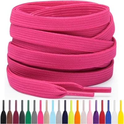 Abbildung von Miscly Flache Schnürsenkel, in verschiedenen Längen und Farben erhältlich (137 cm, Knallrosa)