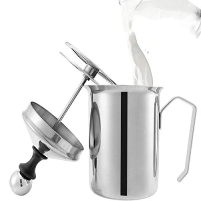 Abbildung von Lychee 800ML Milchaufschaeumer,Edelstahl Double Mesh Milchaufschäumer mit Doppel Mesh, Schaumbecher Schaumstoff Sahnekännchen für heiße Schokolade Kaffee Latte Cappuccino