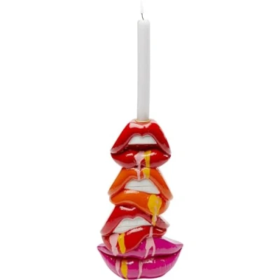 Abbildung von Kare Design Kerzenständer Lips, Rot, Lippen, handbemalt, Unikat, für Stabkerzen, Deko Objekt fürs Wohnzimmer, Regale, Großer Kerzenhalter, 30x17x9 cm (H/B/T)