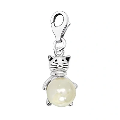 Abbildung von Quiges Charms Anhänger Katze auf Perle Versilbert Damen Schmuck für Bettelarmband