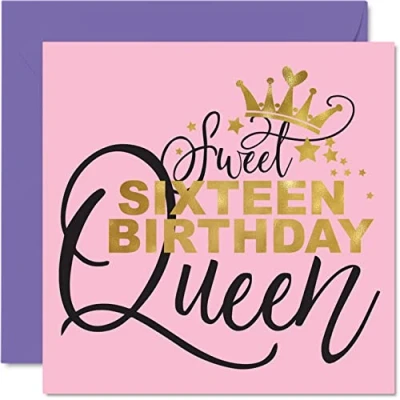 Abbildung von Geburtstagskarte zum 16. Geburtstag für Mädchen und Sie Sweet 16 Queen Happy Sixteenth Card Girl for Daughter Granddaughter Niece Sister Friend Cousin 145 mm weibliche Grußkarten Geschenk