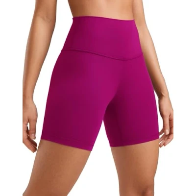 Abbildung von CRZ Yoga Womens Kurze Sporthose Laufshorts Sommer Radlerhose High Waist Fitness Shorts ButterLuxe 15cm Magenta Violett 38