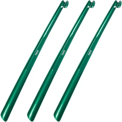 Abbildung von biped 3er Set Kunststoff Schuhlöffel 65 cm mit Haken z1557 (metallic gruen)