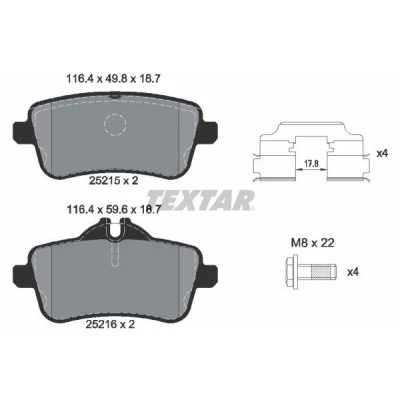 Abbildung von TEXTAR 2521502 Bremsbelagsatz für Verschleißwarnanzeiger vorbereitet mit Bremssattelschrauben Zubehör MERCEDES BENZ: ML Class, A Class