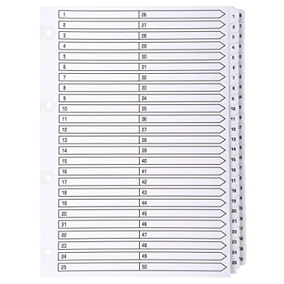 Abbildung von Exacompta MWD1 50Z Karton Register 1 50 für DIN A4 aus teilig volle Höhe 21 x 29,7 cm weiß, verstärkte Taben mit Indexseite Trennblätter Trennstreifen Ordner