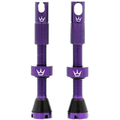 Abbildung von Peaty&#039;s X Chris King MK2 Tubeless Ventil Presta Integrierter Speichenschlüssel &amp; Ventilkernentfernungskappen, Mountainbike, Rennrad Fahrrad Reifen, Kompatibel einfügen, 7075 Aluminium 42mm Violett