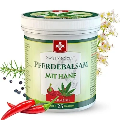 Abbildung von SwissMedicus Pferdebalsam mit Hanf Wärmende Wirkung für Muskeln &amp; Gelenke Alltäglicher Gebrauch Geeignet Muskeln, Knie, Gelenke, 250 ml