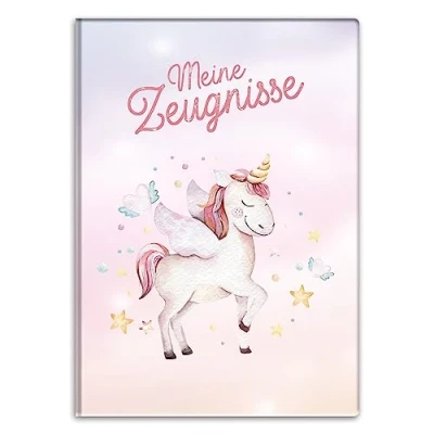 Abbildung von itenga Zeugnismappemit Motiv DIN A4 Dokumentenmappe Zeugnisse für Kinder Jugendliche Schüler Mädchen (Einhorn)