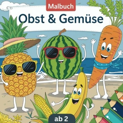 Abbildung von Lustiges Obst &amp; Gemüse Malbuch für Kinder: Kreativ den Wortschatz erweitern und spielerisch gesunde Lebensmittel kennenlernen