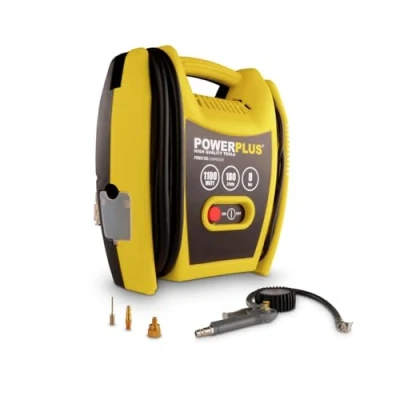 Abbildung von Powerplus Kompressor POWX1705 Luftkompressor tragbar Mit 3 m Schlauch Druckluft als Luftpumpe für Fahrrad 1100W &amp; 8 bar Zubehör Teilen