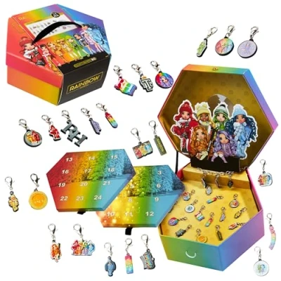 Abbildung von Rainbow High Adventskalender 2024 Mädchen 23 Anhängern und Silbernes Armband