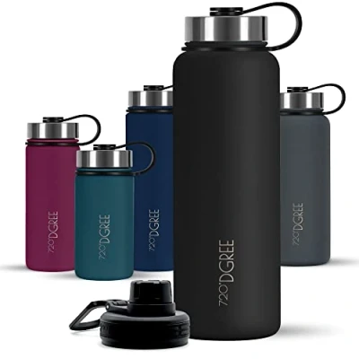 Abbildung von 720DGREE Edelstahl Trinkflasche 1200ml “noLimit Auslaufsicher, Kohlensäure geeignet, BPA Frei Thermosflasche, Isolierflasche mit Schraubverschluss für Sport, Fitness, Outdoor +Gratis Sportdeckel
