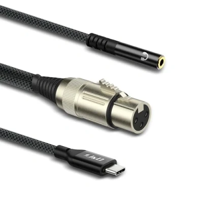 Abbildung von J&amp;D USB C auf XLR Female Mikrofonkabel mit 3,5mm Kopfhörerbuchse, Kopfhörerüberwachung, zu Digital Interface Kopfhöreranschluss, 1 Meter