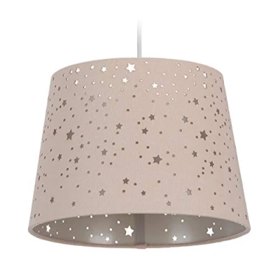 Abbildung von Relaxdays Kinderzimmerlampe Sterne, hängende Schirmlampe für Mädchen, Sternenhimmel Motiv, E27, runder Stoffschirm, rosa, 122 x 27 cm