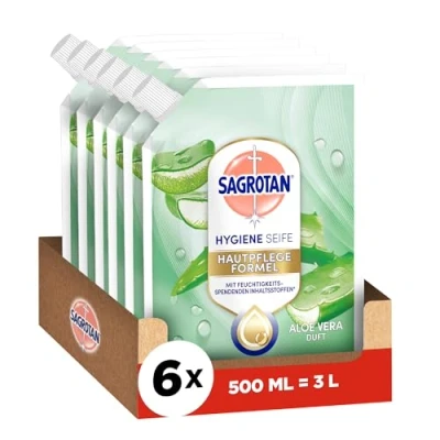 Abbildung von Sagrotan Handseife Nachfüller Aloe Vera Feuchtigkeitsspendend und stark gegen Bakterien 6 x 500 ml