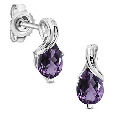 Abbildung von Miore Ohrringe Damen tropfen Ohrhänger mit Edelstein/Geburtsstein Amethyst in lila aus Weißgold 9 Karat / 375 Gold, Ohrschmuck