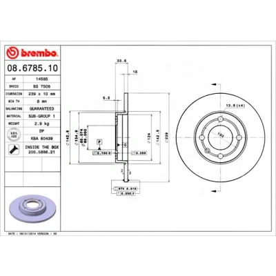 Abbildung von BREMBO 08.6785.10 Bremsscheibe 239 10 4 voll mit Schrauben VOLKSWAGEN: Polo III Hatchback, MAN: TGE Minibus, Box, Platform/Chassis