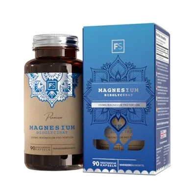 Abbildung von FS Magnesium Glycinat 90 Bisglycinat Kapseln 250mg Glycinate por Portion Hochdosiert Gentechnik , Gluten &amp; Allergenfrei Hergestellt in GB