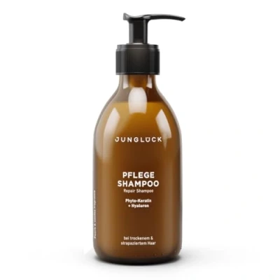 Abbildung von JUNGLÜCK Pflege Shampoo 250ml Vegan Ohne Sulfate &amp; Silikone Milde Reinigung für geschmeidiges Haar Mit BIO Aloe Vera, rein pflanzlichem Keratin, Hyaluron und Arganöl