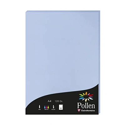 Abbildung von Clairefontaine 44238C Packung mit 50 Karten Pollen 120g, DIN A4, 21 x 29,7cm, Lavendelblau