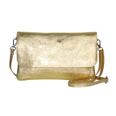 Abbildung von AmbraModa GLX11 Damen Umhängetasche, Clutch, Handytasche aus echtem Leder mit abnehmbarem und verstellbarem Schultergurt, geeignet für Handys Tablets bis zu 7 Zoll (Gold Metallic)