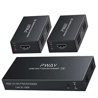 Abbildung von PW HTS0102（POC） 1X2 Port HDMI Splitter Extender/Verteiler Ultra HD 1080P Ohne Verzögerung 50m über CAT6 Kable Unterstützt EDID（1 In 2 Out）