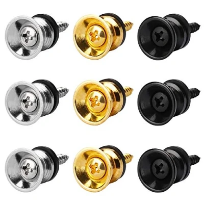 Abbildung von MengH SHOP Gitarrengurt Knöpfe Metall Endknopf mit Befestigungsschrauben und Gummi Kissen für Klassische Elektrische Akustik Gitarre Bass Ukulele 9 Pack (Gold, Silber, Schwarz)