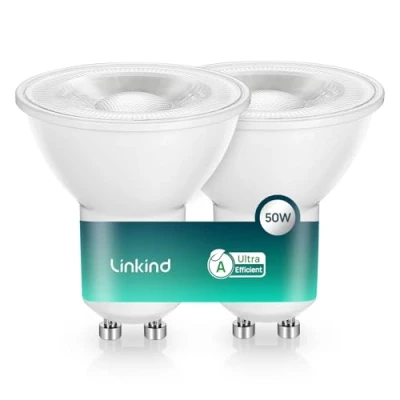 Abbildung von Linkind GU10 LED Lampe 4000K Neutralweiß Ultraeffiziente Glühbirnen, 2W ersetzt 50W, Energieeffizienz A, Nicht Dimmbar Energiesparlampe 360Lm, 36enge Abstrahlwinkel, Klasse A Birne, 2 Stück