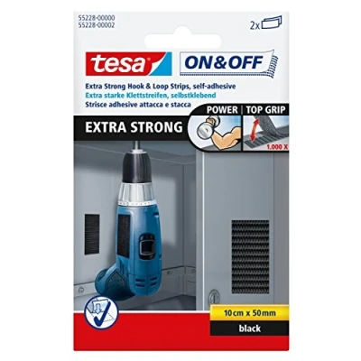 Abbildung von tesa On &amp; Off Extra Stark Klettstreifen, schwarz 2x10cmx50mm