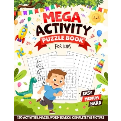 Abbildung von Mega Activity Puzzle Book for Kids: 120 Puzzles, Mazes, Word Scramble, Search, Sudoku, Coloring and more
