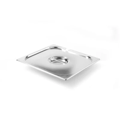 Abbildung von HENDI Gastronorm Deckel mit Löffelaussparung, für Gastronormbehälter, Temperaturbeständig von 40 bis 300C, Heissluftöfen Chafing Dishes Bain Marie, Stapelbar, GN 2/3, 354x325mm, Edelstahl