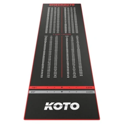 Abbildung von KOTO Carpet Checkout Rot, 285x80cm Dartmatte, Schutz Bodens &amp; Dartpfeile, Mit Score Indikation + Oche