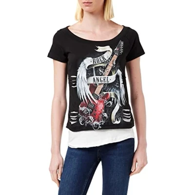 Abbildung von Spiral Rock Angel 2 in 1 Top im Destroyed Look Schwarz &amp; Weiß XXL