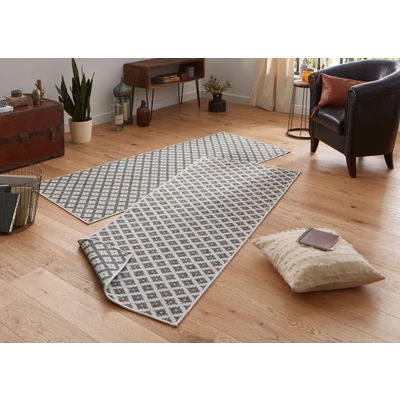 Abbildung von NORTHRUGS in und Outdoor Teppich Nizza 80x250cm Wendeteppich Wetterfest Modernes Geometrisches Muster Läufer für Balkon Terrasse Garten Wintergarten Wohnzimmerteppich Wasserfest Schwarz Creme