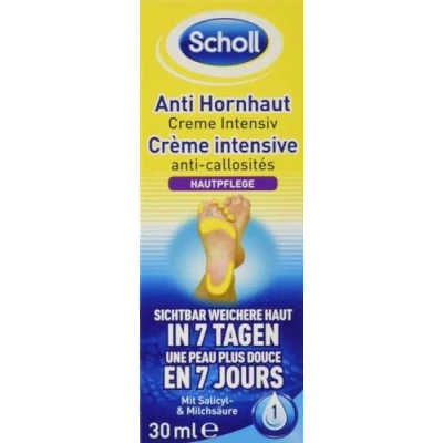Abbildung von Scholl Anti Hornhaut Creme Intensiv gegen Feuchtigkeitscreme für Füße wirksame Hornhautreduktion nach einer Anwendung intensive Fußpflege 30 ml