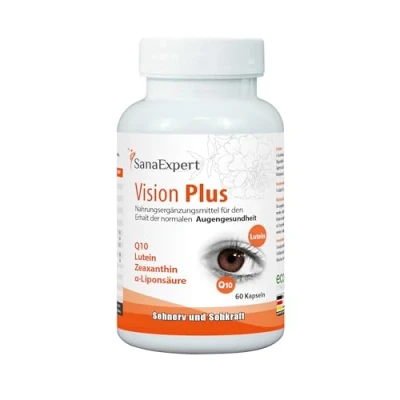 Abbildung von SanaExpert Vision Plus für Sehnerv, Sehkraft und Augen Gesundheit, mit Tagetes Extrakt, Lutein, Zeaxanthin, Coenzym Q10, Vitamin A E, 60 Kapseln