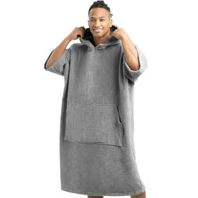 Abbildung von HOMELEVEL Badeponcho Damen und Herren Surf Poncho aus 100% Baumwolle Tuch für Erwachsene Unisex Bademantel Badetuch mit Kapuze