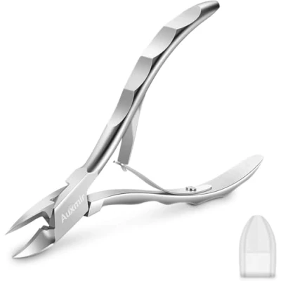 Abbildung von Premium Nagelzange，Eckenzange Fußpflege mit Gerader Klinge Nagelzange ，Präzision Fussnagelschere aus Edelstahl,Clipper Schutzkappe, Silber
